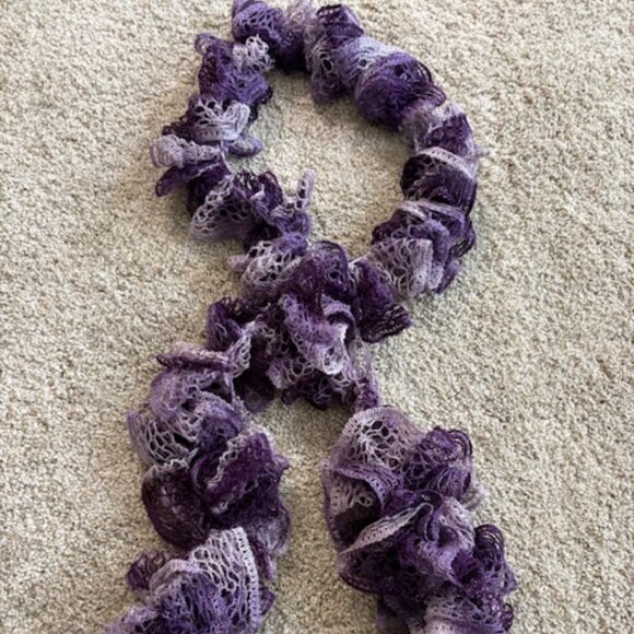 SOFT CROCHET RUFFLE SHADES OF PURPLE 84" SCARF. - Picture 1 of 2